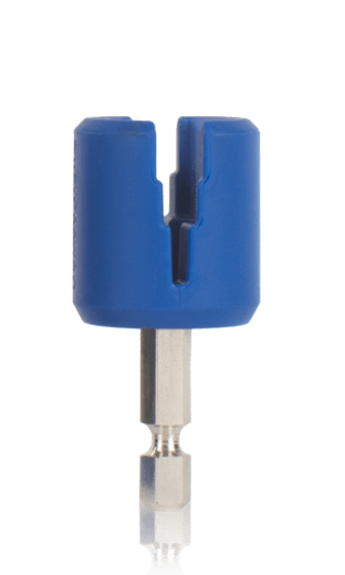 Music Nomad Grip Bit - Rubber Lined Drill Bit Peg Winder for Cordless Screwdriver, featuring a blue and silver design with a carbon steel shaft.
