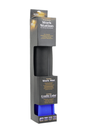 Music Nomad Premium Work Station Neck Support and Work Mat for stringed instruments, featuring a textured, anti-slip surface and adjustable neck cradle for various angles and heights.