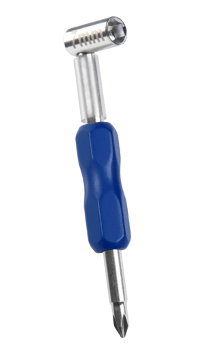Music Nomad Premium Truss Rod Wrench - 7mm, close-up of the tool's blue handle, essential for precise guitar neck adjustments.