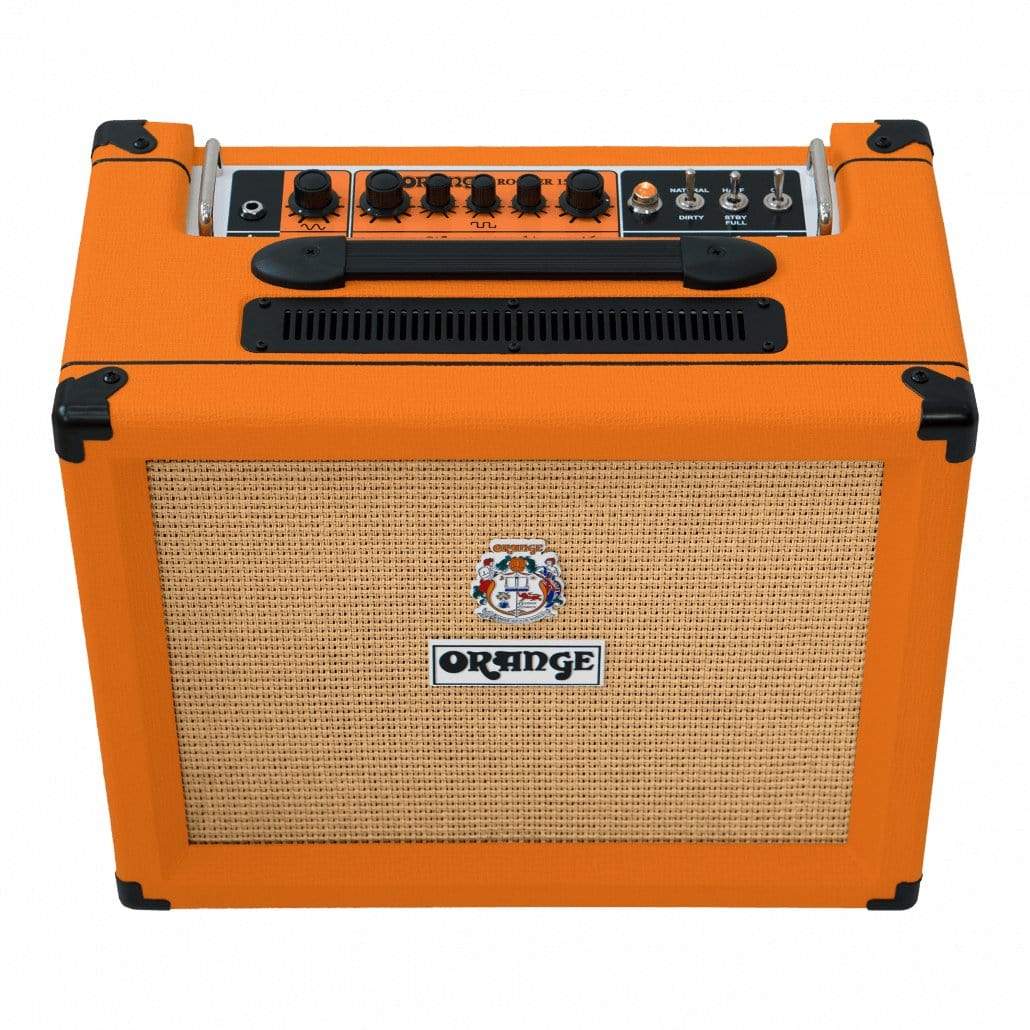 Orange Rocker 15 - 15-watt 1x10 Tube Combo Demo Open Box, featuring dual channels and a compact design, suitable for home, studio, or stage use.