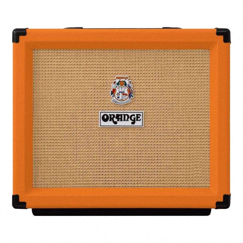 Orange Rocker 15 - 15-watt 1x10 Tube Combo Demo Open Box, featuring an orange and black speaker with visible control panel and logo.