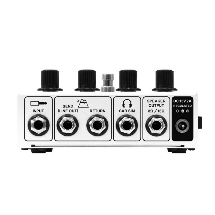 Orange Terror Stamp pedal with knobs and buttons, featuring a hybrid Valve/Solid State design for versatile guitar tones.