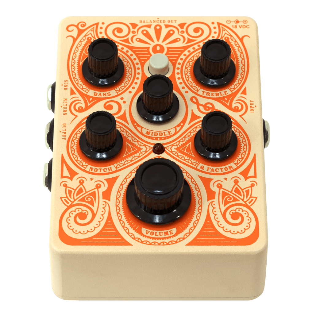 Orange Acoustic Pedal Demo Used with multiple black knobs, designed for acoustic preamp, EQ control, and low-noise performance.