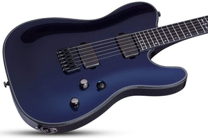 Schecter Hellraiser Hybrid PT Ultra Violet electric guitar, featuring EMG 57 and 66 pickups, Hipshot Hardtail Bridge, and an arched mahogany body.