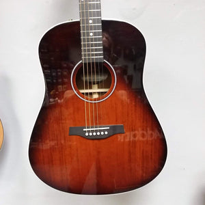 Seagull Maritime SWS Mahogany Burnt Umber GT QIT Acoustic Guitar displayed in a case, showcasing its solid wood construction and elegant finish.