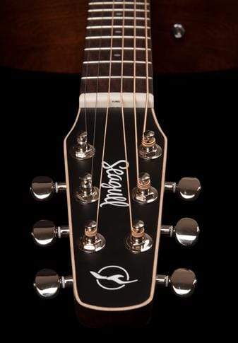 Close-up of Seagull S6 Original Acoustic Guitar neck, showcasing its high-quality construction and solid pressure-tested cedar top.