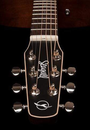 Close-up of Seagull S6 Original Acoustic Guitar neck, showcasing its high-quality construction and solid pressure-tested cedar top.
