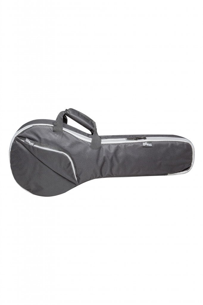 Stagg Padded Mandolin Bag with reinforced padding, nylon material, shoulder straps, handle, zipper, and outer pouch for string and bridge protection.
