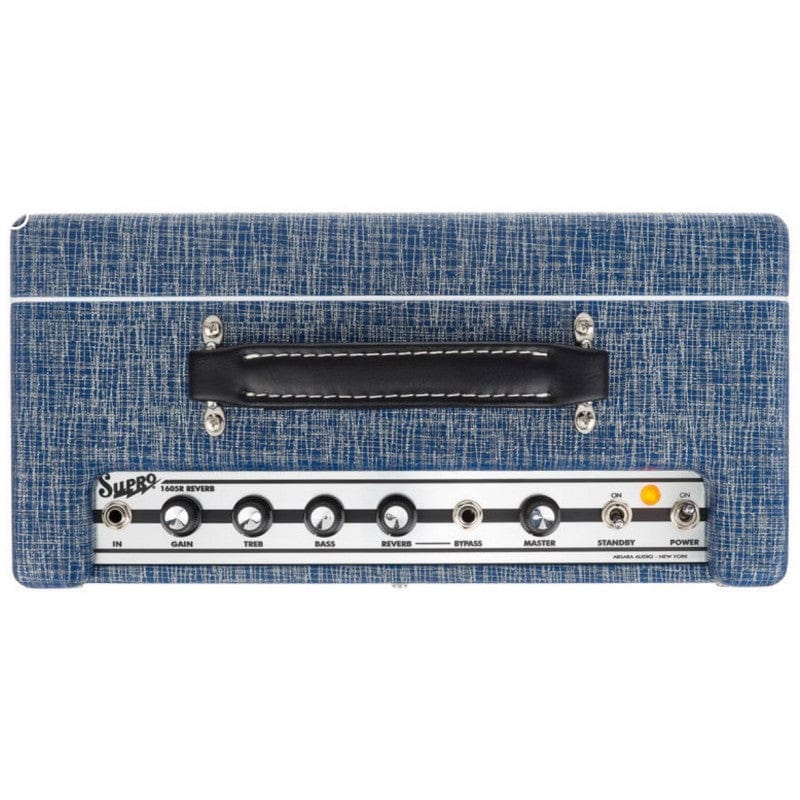 Supro '64 Reverb 1x8 5-watt Tube Combo Amp with visible control knobs and logo, featuring tube-driven spring reverb and Jensen speaker.