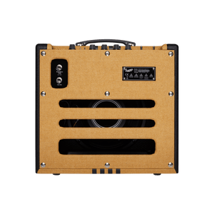 Supro Delta King 10 1x10-inch 5-watt Tube Combo Amp Tweed and Black, showcasing front panel with control knobs and speaker.