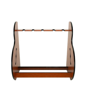The Session™ Standard Multiple Guitar Stand: a wooden rack with black trim, designed to hold 5 or 7 guitars, handcrafted and American-made.