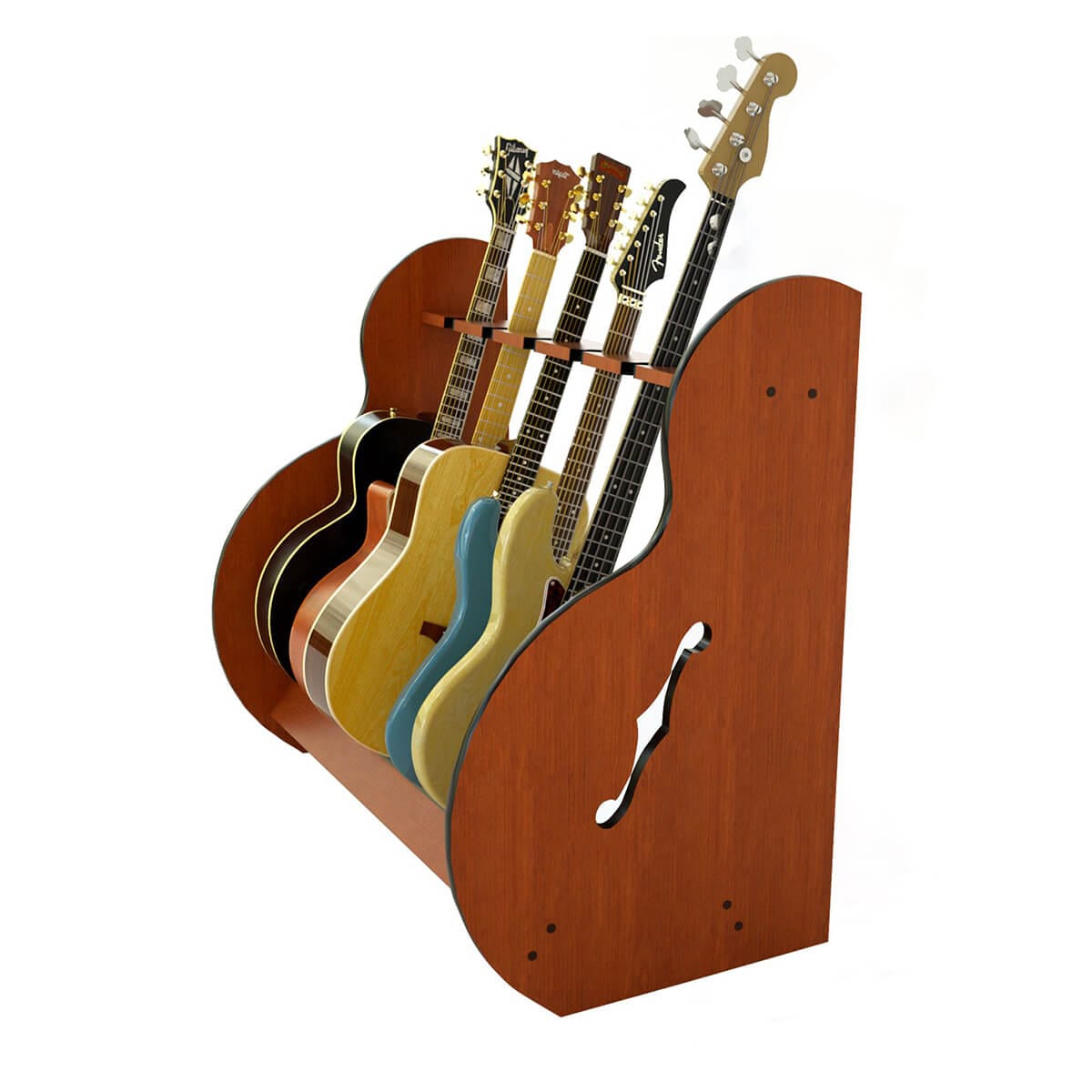The Session™ Standard Multiple Guitar Stands holding various guitars, showcasing its capacity to organize multiple instruments efficiently.