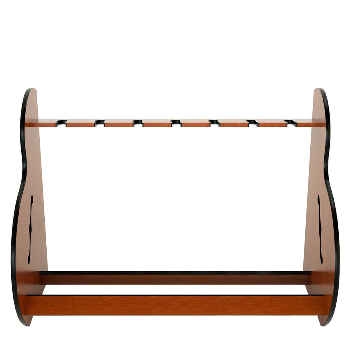 Session™ Standard Multiple Guitar Stand with hardwood rails and black trim, designed to hold up to 7 guitars.