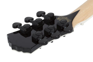 Wylde Audio Barbarian Psychic Bullseye Electric Guitar, black and white, featuring black knobs and a flamed maple top.