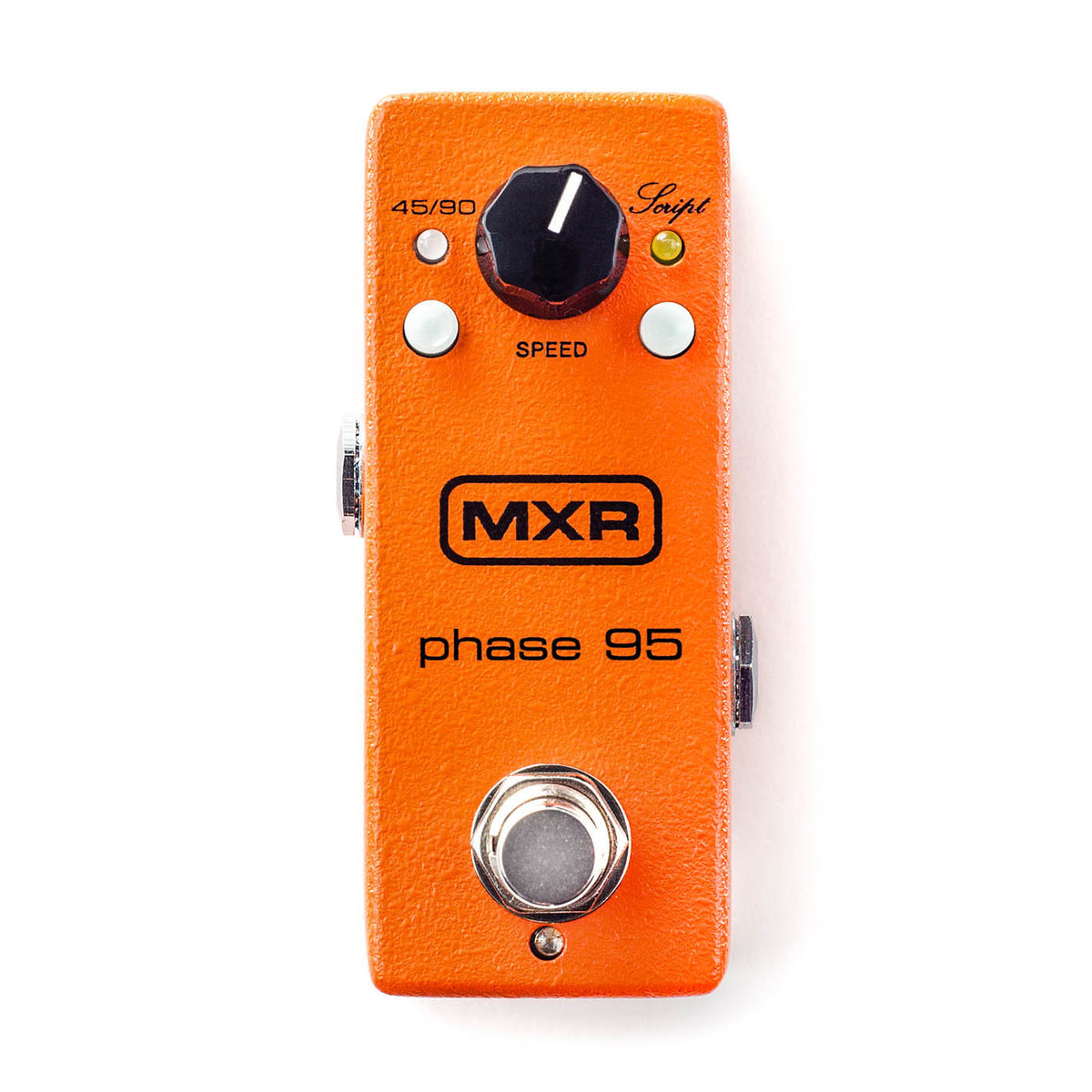 The MXR M290 Phase 95 Mini Phaser Pedal by MXR features a black speed knob, two toggle switches, a footswitch, and the MXR logo on top.