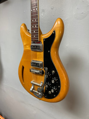 1968 Kustom K-200A Vintage Guitar w/OHSC, showcasing its strings, headstock, and semi-hollow body design in excellent condition.