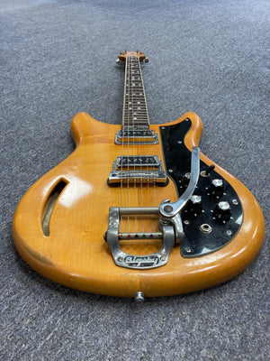 1968 Kustom K-200A Vintage Guitar, close-up of strings and pickups, showcasing its semi-hollow body and iconic design features.