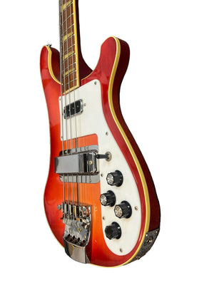 A close-up of a 1978 Rickenbacker 4001 Bass — Fireglo (Serial RL7346) w/OHSC shows its white pickguard, four control knobs, and chrome hardware against a white background.