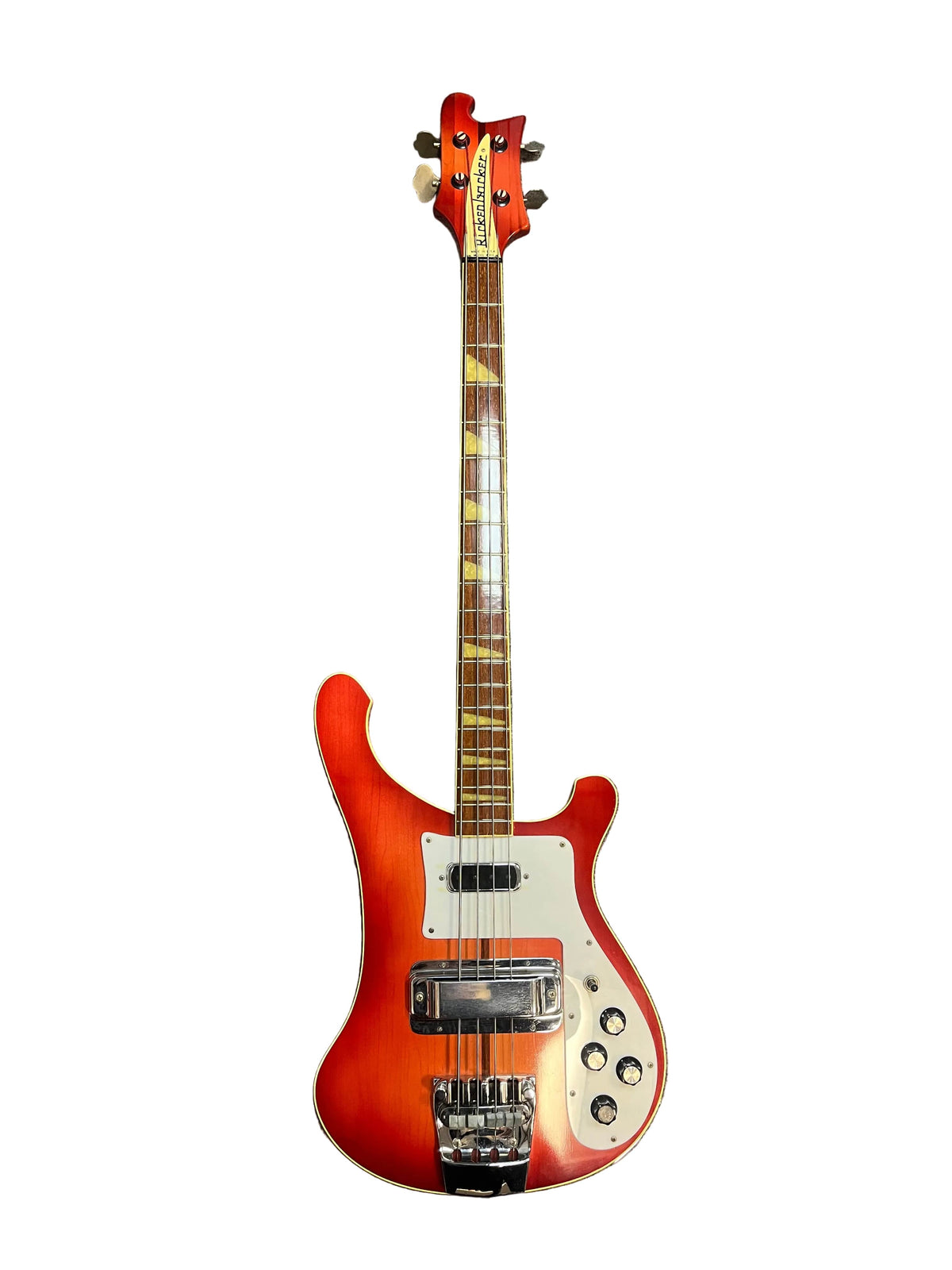 A 1978 Rickenbacker 4001 Bass in Fireglo (Serial RL7346) w/OHSC, featuring four strings, chrome hardware, control knobs, and a white pickguard by Rickenbacker, photographed on a white background.