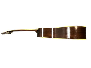 Side view of the 2005 Collings CJ BaA acoustic guitar, featuring a neck and glossy Brazilian rosewood body with Adirondack spruce top, set against a white background.