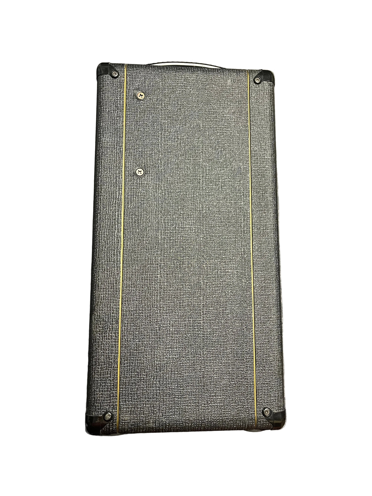 Rectangular black Vox case with textured surface, gold trim, and corner screws—evoking the classic 2004 Vox AC30/6TB (Made in England, Celestion Alnico Blues)—photographed against a white background.
