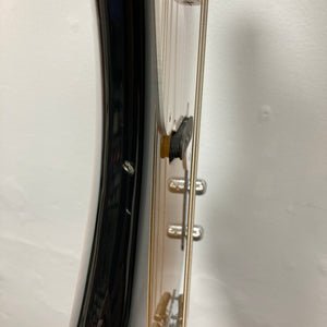 Close-up side view of a Fender Sting P Bass Sunburst neck and strings, with tuning pegs and part of the glossy sunburst body visible—a vintage-style electric bass from Fender against a white background.