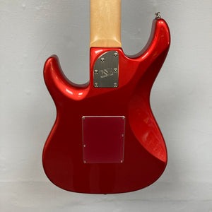 The back of an ESP Snapper Raiden 8 ISAO Custom electric guitar features a natural wood neck, a metal neck plate, and a rectangular plastic cover on the body.