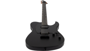 Spira T-400 MBK Baritone Satin Black Electric Guitar, featuring a matte finish, six strings, humbuckers, fixed bridge, and control knobs for volume and tone.