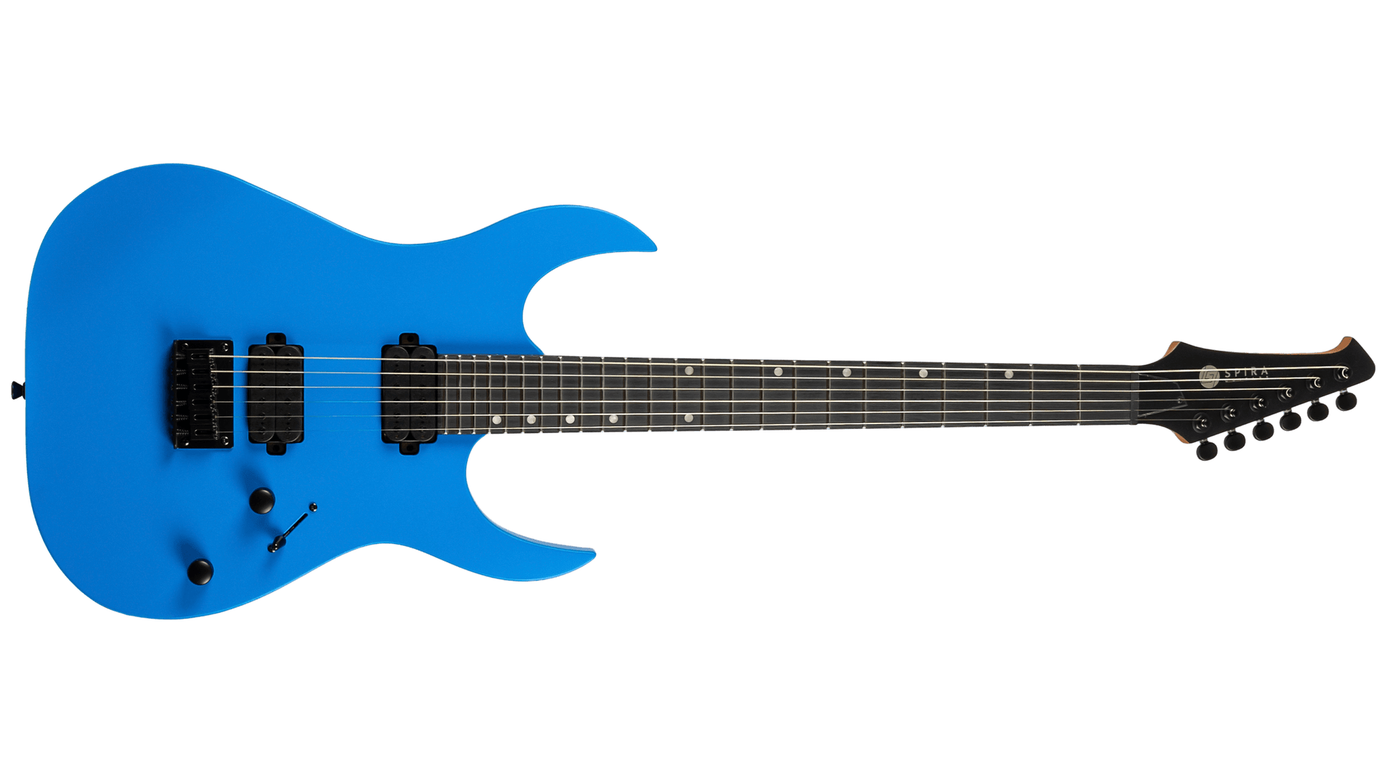 Spira S-400 MBL Electric Guitar, a seven-string with dual humbuckers, 24 frets, and black hardware, designed for high performance and exceptional playability.