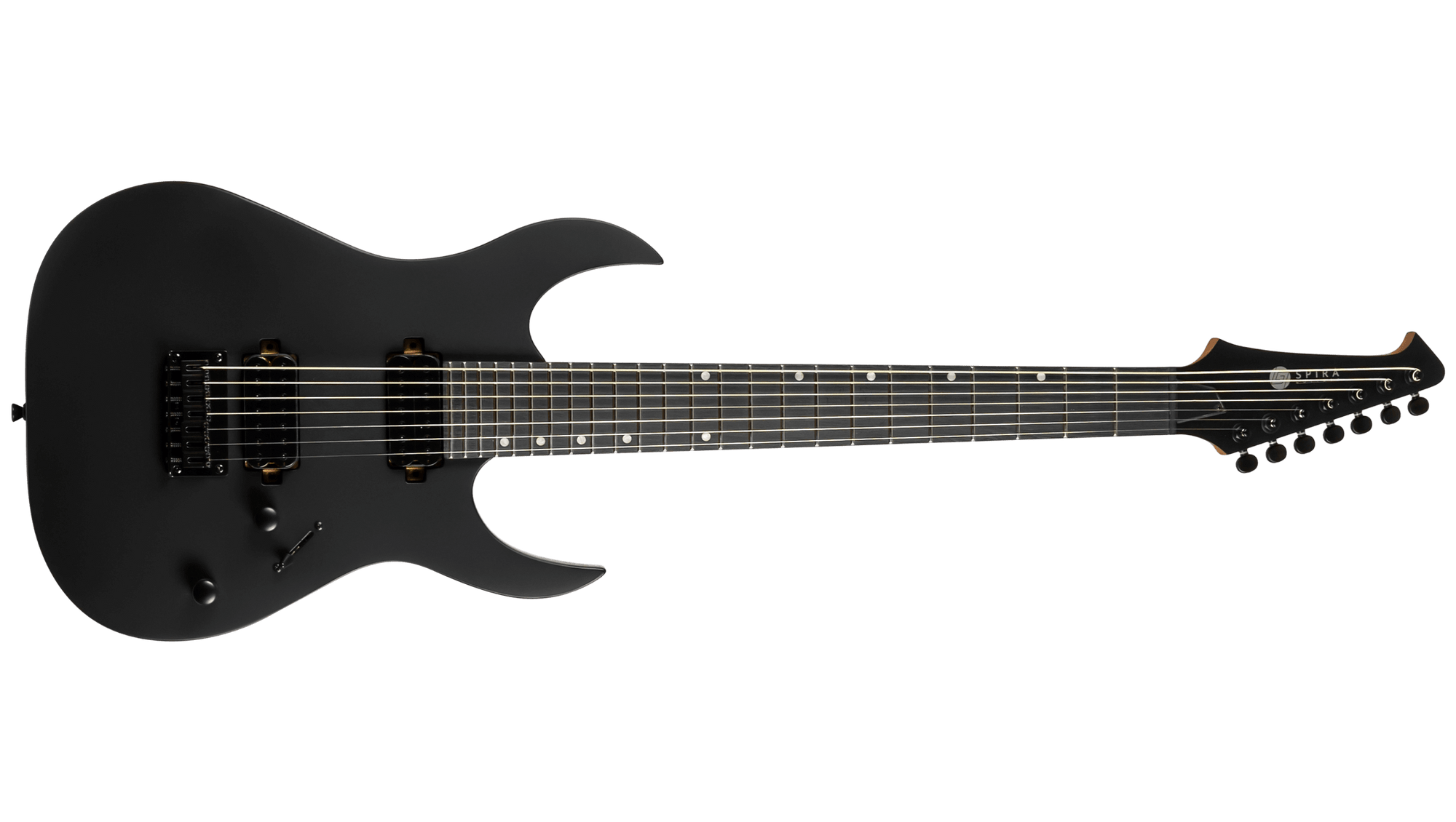 Spira S-407 MBK Matte Black Electric Guitar with dual humbuckers, fixed bridge, and 24-fret Ebony Tech fretboard, designed for powerful, clear sound and reliable playability.