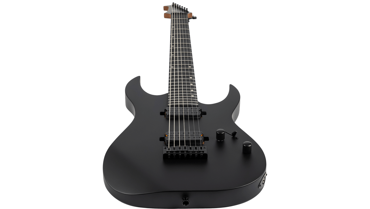 Spira S-407 MBK Matte Black Electric Guitar with dual humbuckers, fixed bridge, and 24-fret Ebony Tech fretboard, designed for powerful, clear sound and reliable playability.