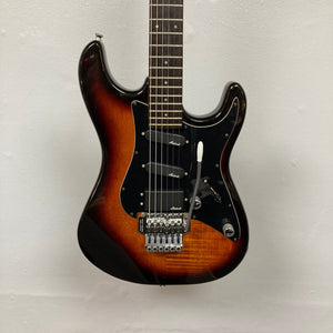ARIA PRO II STG-02-3C Used electric guitar with humbucker-single-single pickups, maple neck, rosewood fingerboard, and Floyd Rose tremolo system, showcasing detailed craftsmanship.