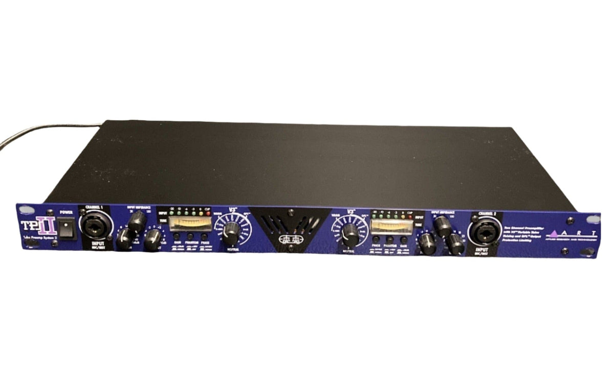 ART TPS II™ – Tube Preamplifier System USED, featuring dual analog meters, variable input impedance, and V3 technology for versatile mic and instrument matching.