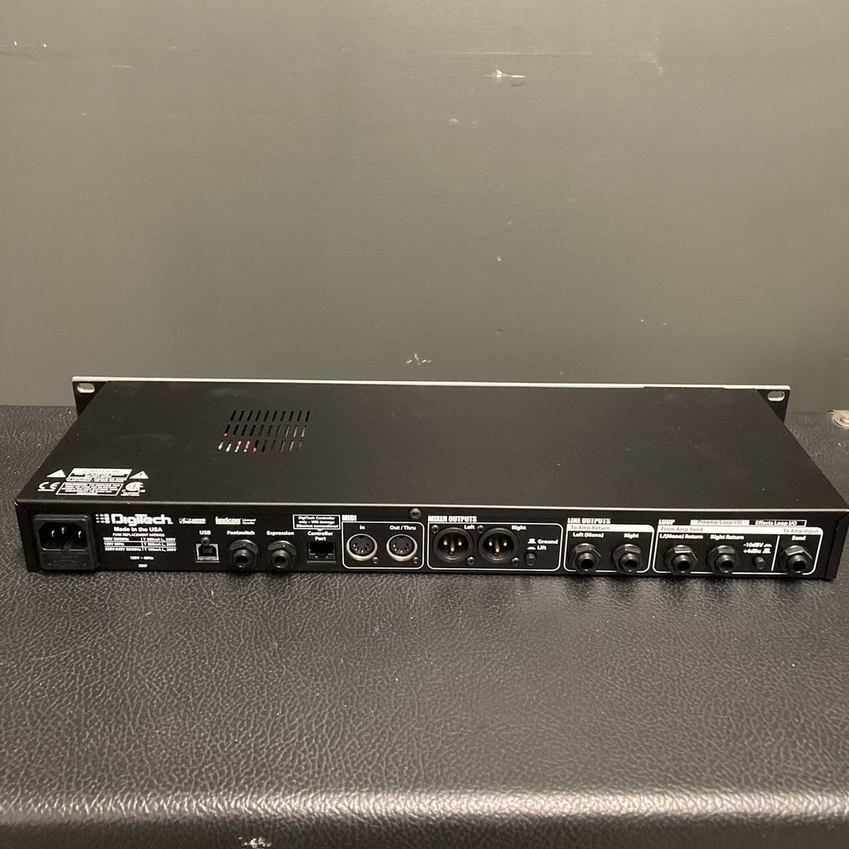 Digitech GSP1101 Processor USED, rear view showing multiple audio and power ports, designed for advanced guitar amp modeling and effects.