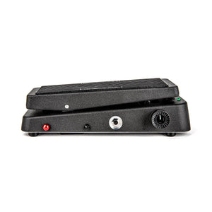 Side view of the Dunlop Cry Baby BB535 Wah 1994 Reissue Multi-Function Wah shows a foot rocker, input/output jacks, a control knob, and LED indicator lights—classic Dunlop design with modern features.