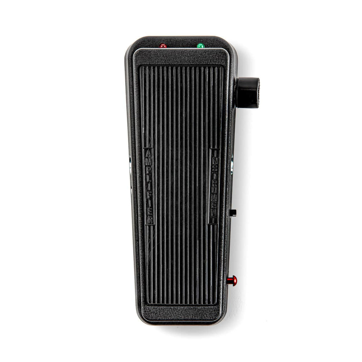 The Dunlop Cry Baby BB535 Wah 1994 Reissue Multi-Function Wah features a black ribbed body, a right-side knob, and red and green indicator lights on top.