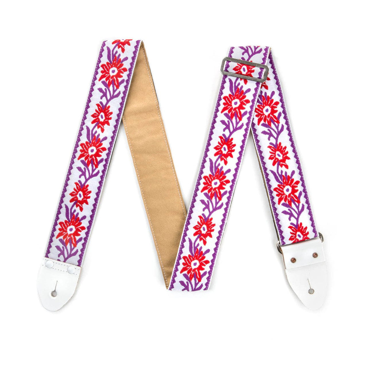 Dunlop Jimi Hendrix Shreveport Guitar Strap featuring a close-up of its intricate flower design.