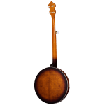 Close-up of the Epiphone Earl Scruggs Golden Deluxe Banjo, highlighting the strings, resonator, and intricate gold-plated hardware.