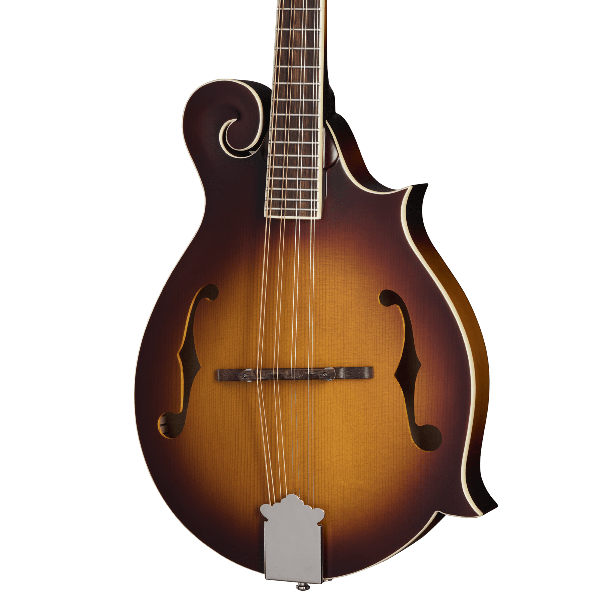 Epiphone F-5 Studio Mandolin in Vintage Sunburst Satin, featuring solid maple and Sitka spruce construction, with laurel fingerboard and traditional F-Style design.