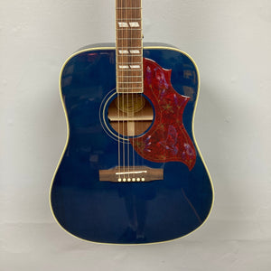 Epiphone Miranda Lambert Bluebird Studio - Bluebonnet guitar with red and gold design details, showcasing intricate craftsmanship and signature features.