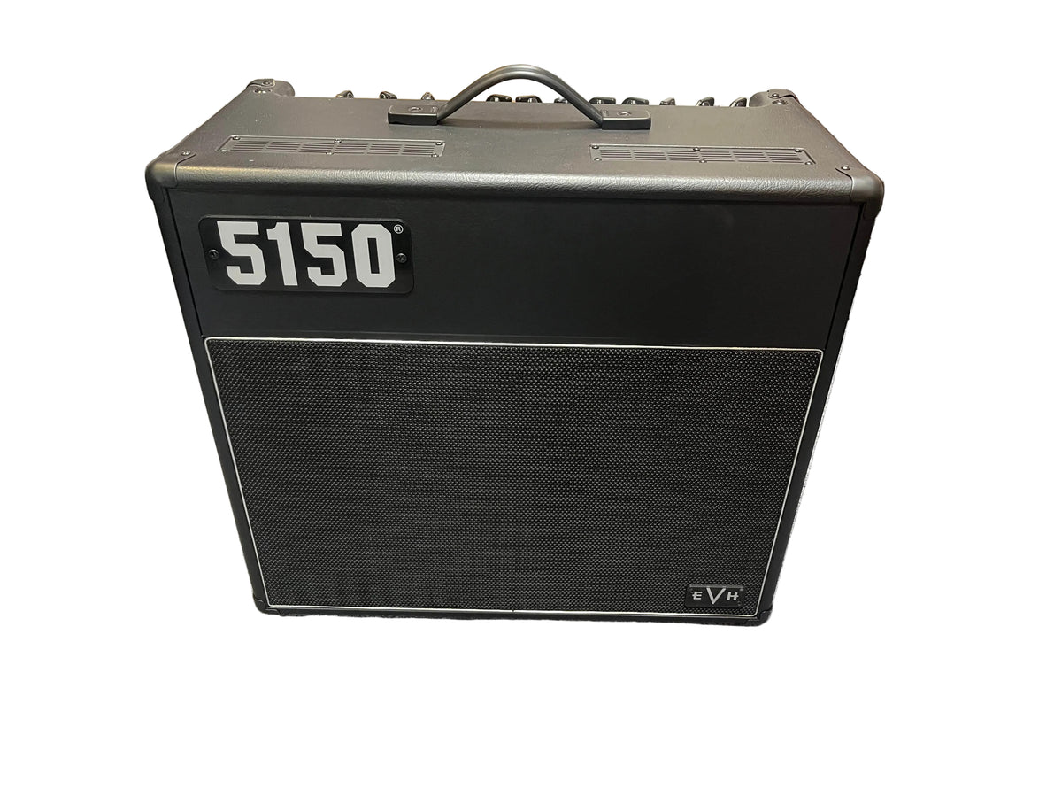 A used EVH 5150® Iconic® Series 6L6 40W 1x12 Combo tube guitar amp, black with a top handle, control knobs on the top panel, and "5150" logo on the upper left front grille, shown against a white background.