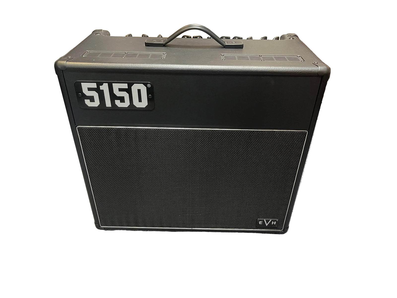 A used EVH 5150® Iconic® Series 6L6 40W 1x12 Combo tube guitar amp, black with a top handle, control knobs on the top panel, and "5150" logo on the upper left front grille, shown against a white background.