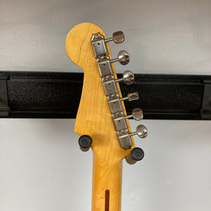 Fender Japan Stratocaster Candy Apple Red 2004 w/Case, showcasing the guitar neck and strings close-up with exceptional craftsmanship and pristine condition.