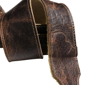 Franklin Chocolate American Bison Guitar Strap, featuring a brown leather design with stitched edges, ideal for enhancing guitar performance and style.