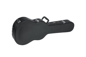 Gator Economy Wood Case Les Paul LP Electric Guitar Case with silver handles and hardware, featuring durable construction, plush interior lining, and lockable latches for secure transport.