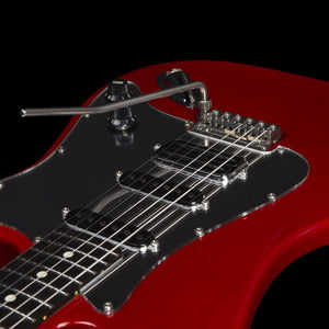 Godin LERXST Grace Red LTD I w/Vega Trem electric guitar, showcasing strings, dials, and a maple neck, embodying modern craftsmanship and Alex Lifeson's signature style.