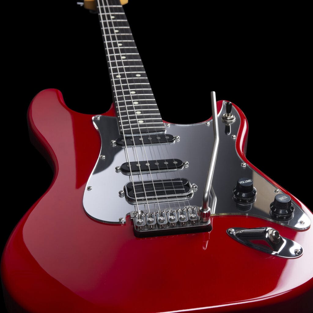 Godin LERXST Grace Red LTD I w/Vega Trem electric guitar, showcasing its maple neck, ebony fingerboard, and precision-crafted features for discerning musicians.