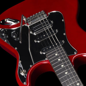 Godin LERXST Grace Red LTD I w/Vega Trem electric guitar close-up, highlighting strings, pickups, and sleek body design. Perfect for guitar enthusiasts and collectors.