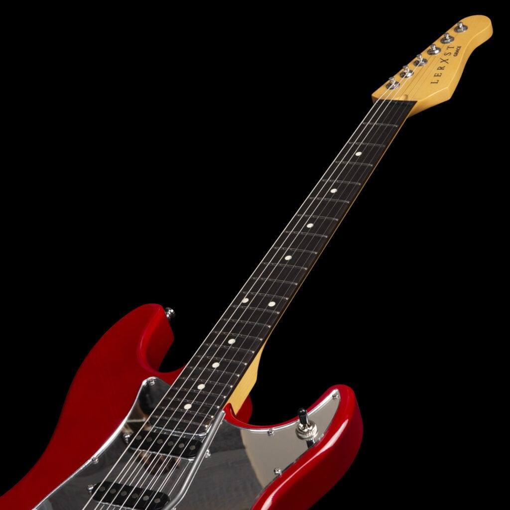 Godin LERXST Grace Red LTD I w/Vega Trem electric guitar, featuring a sleek design, maple neck, and HSS pickup configuration, ideal for discerning musicians.