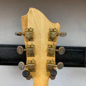 Hagstrom Viking 1968 Natural guitar, back view, showcasing vintage craftsmanship with detailed gold hardware.